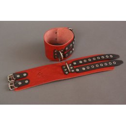Широкие красно-черные наручники без подкладки